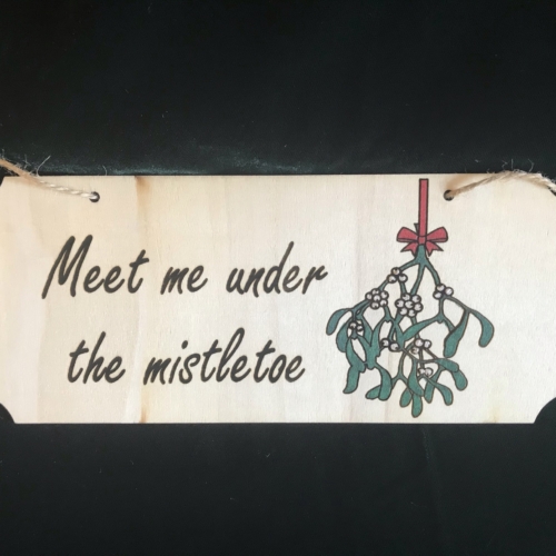 Christmas plaque Meet me under the mistletoe painted