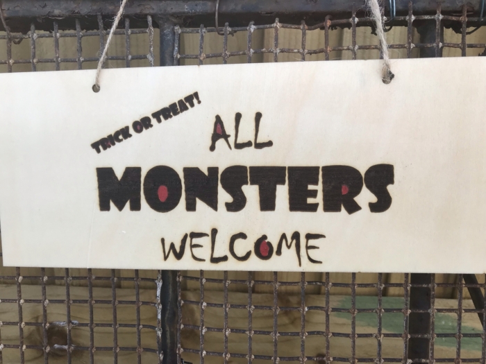 Halloween plaque all monsters welcome